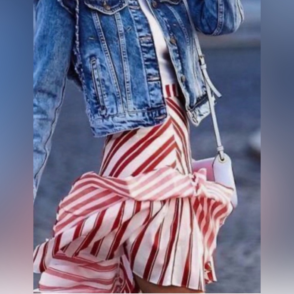 Zara | Asymmetrical Red and White Striped Skirt | M | NWT - Picture 8 of 11
